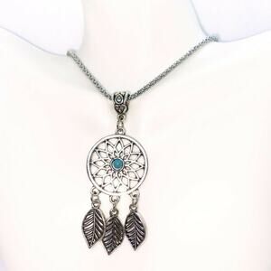 Silver Turquoise Dreamcatcher Feather Necklace